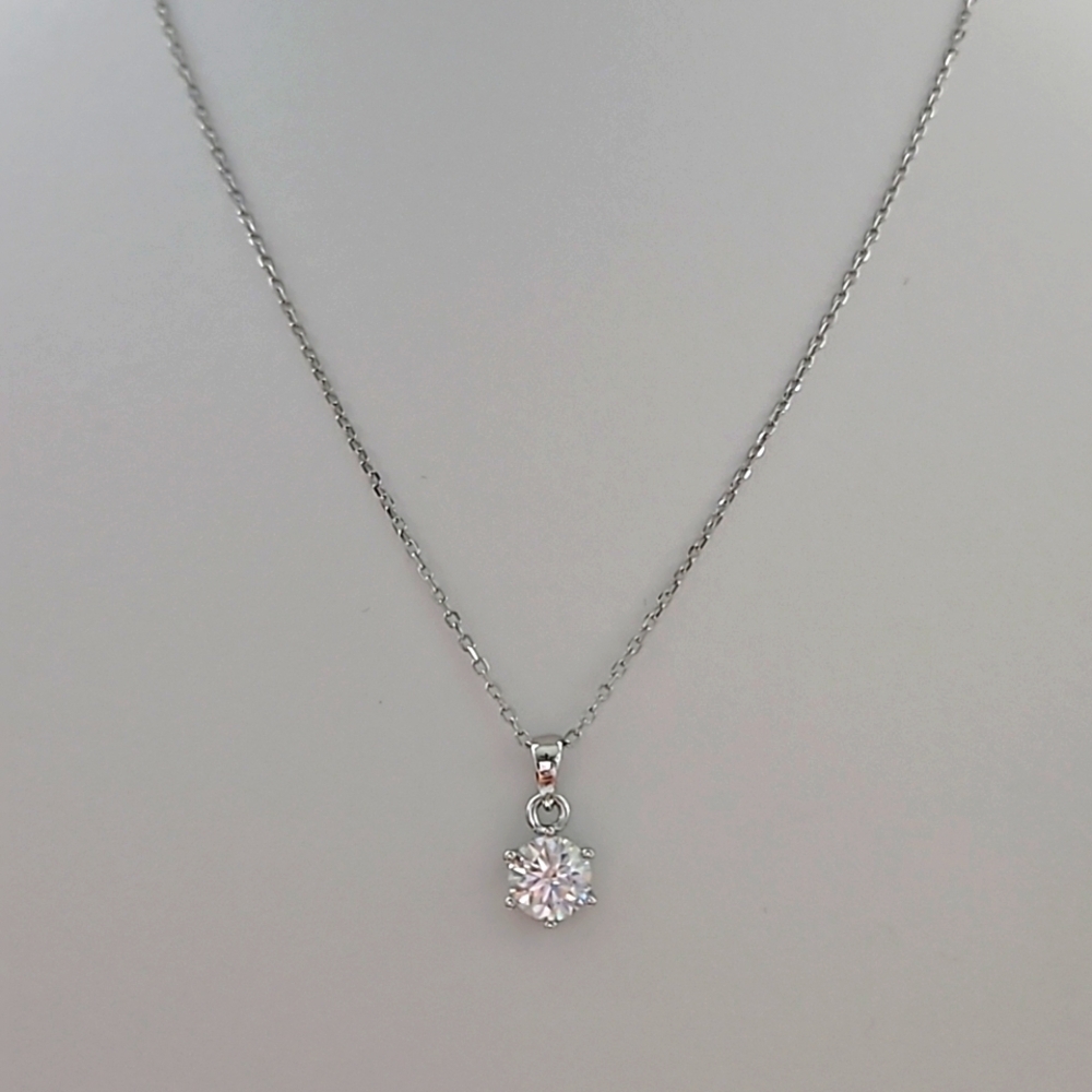1ct Round Moissanite Necklace, 6 Prong